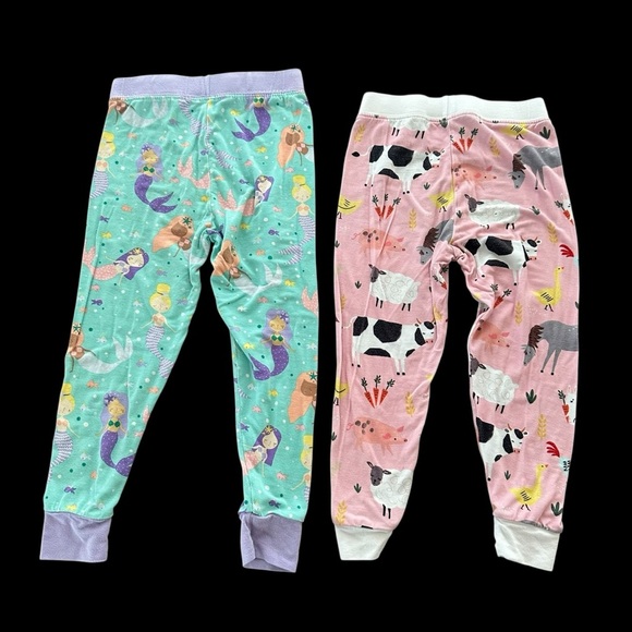 Little Sleepies 12-18 months Bundle Bamboo Pajama Pants Mermaid Farmyard Pink - Picture 2 of 3